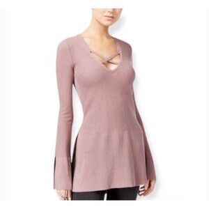 Free People Mauve Crisscross Tunic Sweater